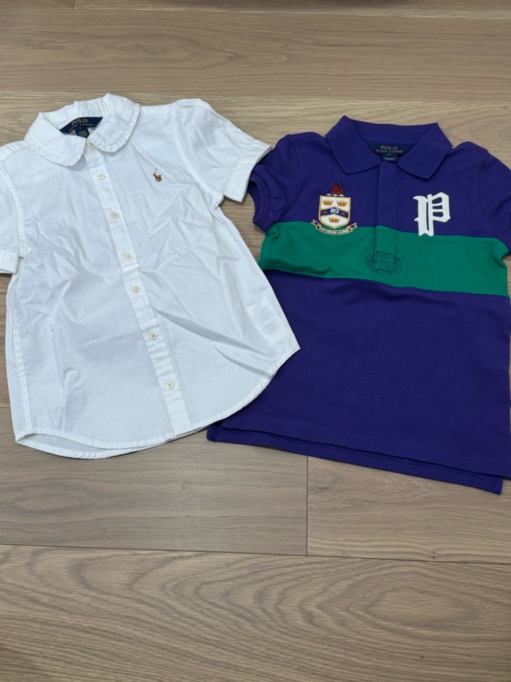 Polo by Ralph Lauren White Button-Front Shirt & Purple Polo with Green Stripe